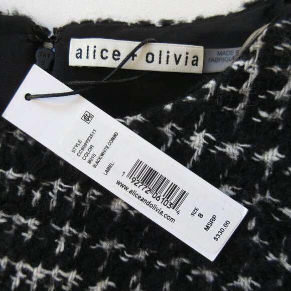 NWT Alice + Olivia Clyde in Black & White Patchwork A-line Mini Shift Dress 8 - Picture 5 of 7